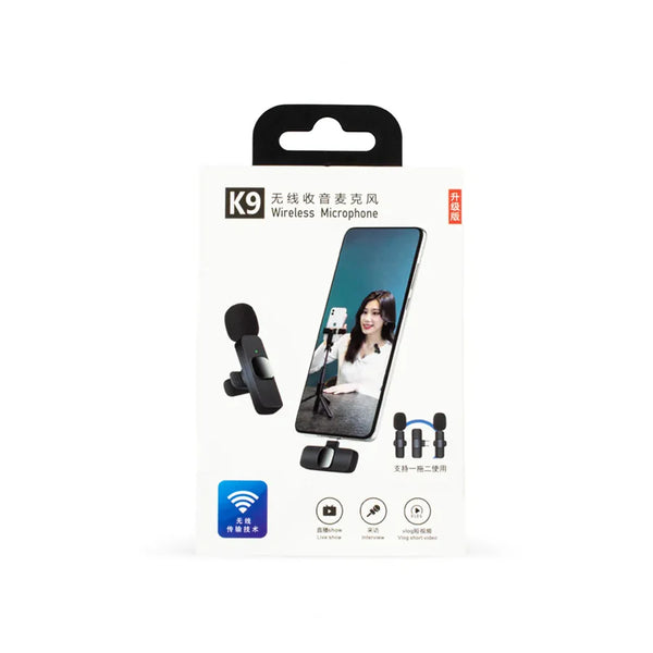 K9 Wireless Microphone (Double Converter) – Dual Mic System | Noise Cancellation | Plug & Play